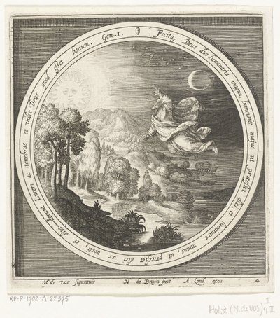 Quarto dia da criação: Deus cria o sol, a lua e as estrelas Da Criação à Expulsão do Paraíso (título da série) de Nicolaes de Bruyn