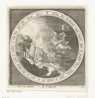 Quarto dia da criação: Deus cria o sol, a lua e as estrelas
Da criação à expulsão do paraíso (título da série) de Nicolaes de Bruyn