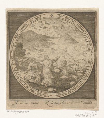 Quinto dia da criação: Deus cria peixes e pássaros Da Criação à Expulsão do Paraíso (título da série) de Nicolaes de Bruyn