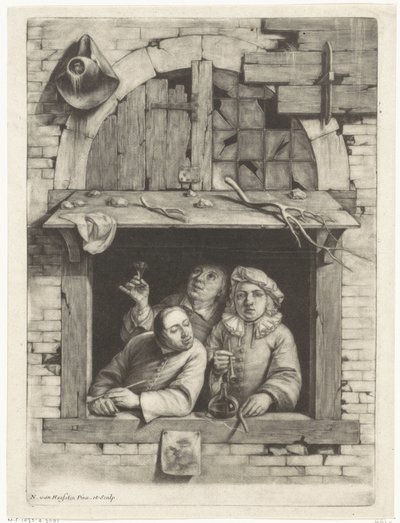 Três fumantes em uma janela de Nicolaes van Haeften