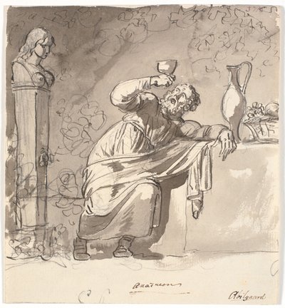 Anacreon, encostado em uma mesa com uma taça levantada de Nicolai Abildgaard