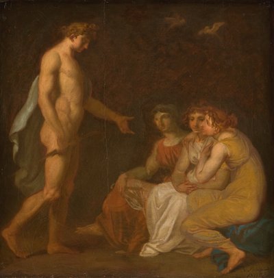 Apollo cobrando o Parcae para visitar Ceres, que fugiu da Terra de Nicolai Abildgaard