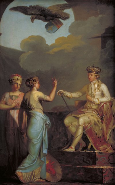 Christian VII Unindo o Ducal com a parte real de Holstein em 1773 de Nicolai Abildgaard