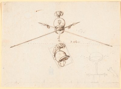 Rascunho decorativo. Um capacete e duas lanças cruzadas, etc. de Nicolai Abildgaard