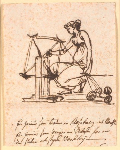 Uma mulher fiando o fio em um molinete de Nicolai Abildgaard