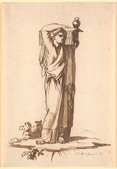 Uma figura feminina carregando um lençol no ombro esquerdo de Nicolai Abildgaard