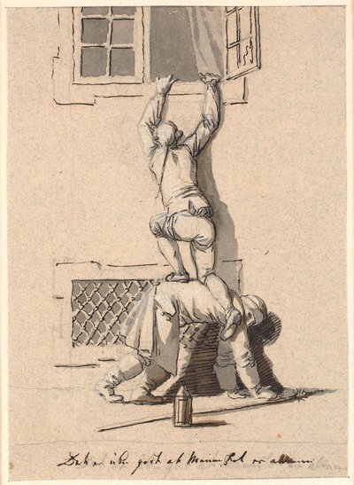 Um guarda ajuda um cavalheiro através de uma janela de Nicolai Abildgaard