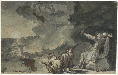 Fingal vê os espíritos de seus ancestrais ao luar. Cena de Ossian de Nicolai Abildgaard