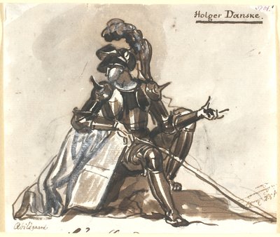 Holger Danske sentado em armadura de Nicolai Abildgaard
