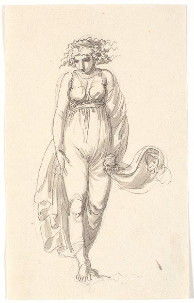 Figura feminina no rosto, com roupas passadas como se fossem sopradas de Nicolai Abildgaard