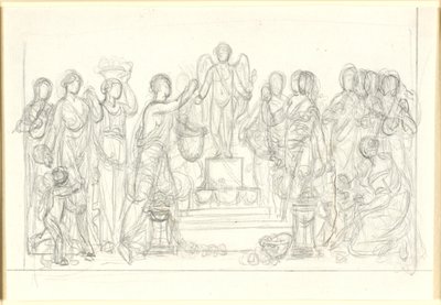 Sacrifício ao Cupido. O Cupido alado em um pedestal, cercado por inúmeras figuras de Nicolai Abildgaard