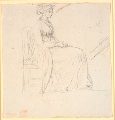 Foto do perfil da segunda esposa do artista Juliane Marie Abildgaard, sentada, figura completa de Nicolai Abildgaard