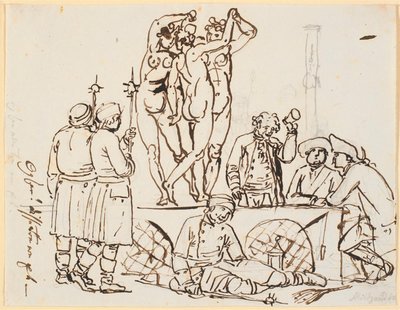 Sátira sobre o fato de a polícia e a loteria terem alojamento em Charlottenborg junto com a Academia de Artes. Pessoas da loteria e guardas são vistos juntos com as três graças de Nicolai Abildgaard