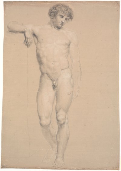 Modelo em pé. Vista frontal. Braço direito apoiado em pedestal alto de Nicolai Abildgaard