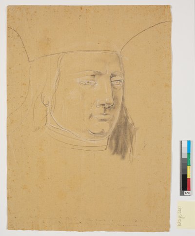 Estudo da cabeça de Christian I em Christian I eleva Holstein ao Ducado de Nicolai Abildgaard