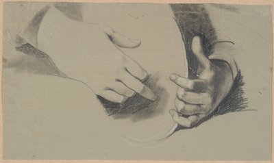 Estudo de duas mãos segurando um objeto oval (um espelho ou uma coroa?) de Nicolai Abildgaard