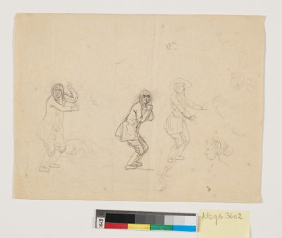 Estudos de cabeças e figuras, i.a. uma figura masculina representada três vezes de Nicolai Abildgaard