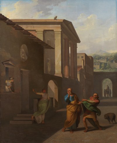 A parteira se despedindo da garota de Andros. Da Andria de Terence de Nicolai Abildgaard