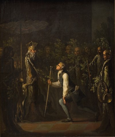Os Potuanos ficam surpresos ao ver Niels Klim Genuflect na frente do Príncipe Sábio. de Nicolai Abildgaard