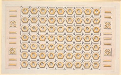 Teto de calado com cassetes hexagonais e rosetas em amarelo e violeta de Nicolai Abildgaard
