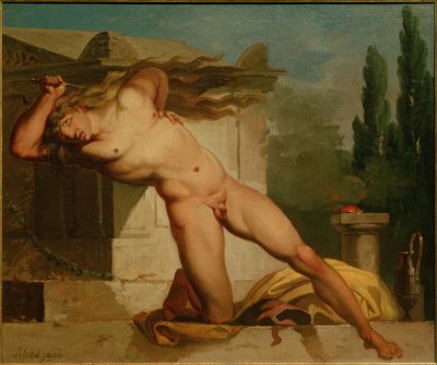 Adrastos suicida-se na sepultura de Atys de Nicolai Abraham Abildgaard