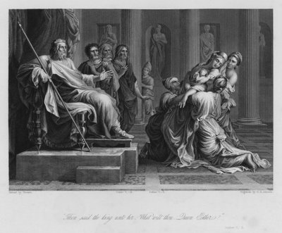 Esther antes de Ahasuerus, Esther V, 3 (gravura) de Nicolas (after) Poussin