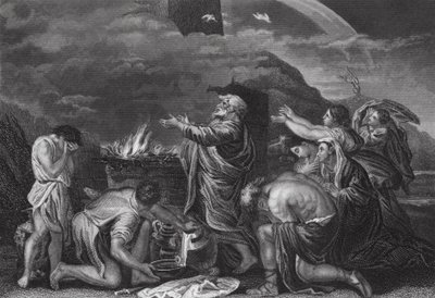 O sacrifício de Noé, Génesis, cap. 8, v 20 (gravura) de Nicolas (after) Poussin