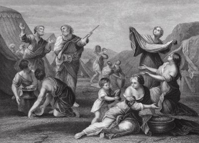 A queda do maná, Êxodo, cap. 16, versículos 14 e 24 (gravura) de Nicolas (after) Poussin