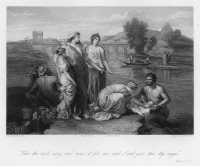 O achado de Moisés, Êxodo II, 9 (gravura) de Nicolas (after) Poussin
