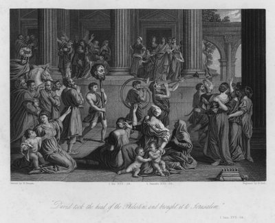 O Triunfo de David, I Samuel XVII, 54 (gravura) de Nicolas (after) Poussin