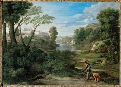 Paisagem com Diógenes. Um dia, Diógenes viu uma ... de Nicolas (attr.to) Poussin