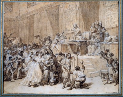 Revolução Francesa: a Convenção Nacional decreta a abolição da escravatura nas colónias em 4/02/1794 (16 Pluviose An II) em Paris. Desenho de tinta de Nicolas Andre Monsiau (1754-1837) Sol. 0,26x0,33 m Paris, Musee Carnavalet de Nicolas Andre Monsiau