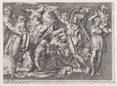 Espelho da magnificência romana: Batalha das Amazonas, 1559., 1559 de Nicolas Beatrizet