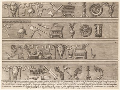 O Espelho Romano da Magnificência: Instrumentos de Sacrifício Baseados no Antigo Relevo Sc..., ca. 1550-75. de Nicolas Beatrizet.