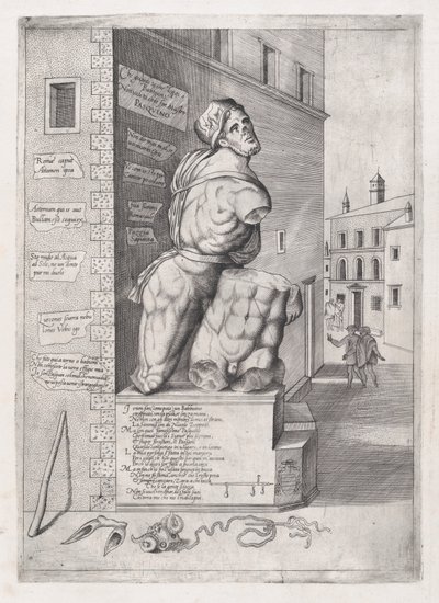 Espelho da Magnificência Romana: Estátua de Pasquin na Casa do Cardeal Ursinus..., século XVI. de Nicolas Beatrizet