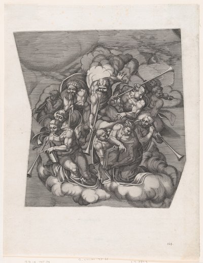 Anjos trombeteiros do Juízo Final, depois de Michelangelo, 1530-66., 1530-66. de Nicolas Beatrizet