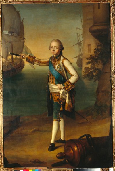 Retrato do Grão-Duque Pavel Petrovich (1754-1801, Paulo I da Rússia) em Uniforme Almirante - Pintura de Nicolas Benjamin Delapierre (1739-1802), óleo sobre tela de Nicolas Benjamin Delapierre