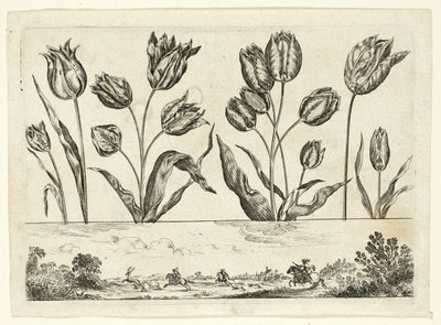 Flores e Cena de Caça, do Livre Nouveau de Fleurs... de Nicolas Cochin
