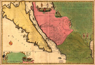La Californie ou Nouvelle Caroline - teatro das obras, obras apostólicas da Compa. e Jesus in America Septe. LOC 98687119 de Nicolas de Fer