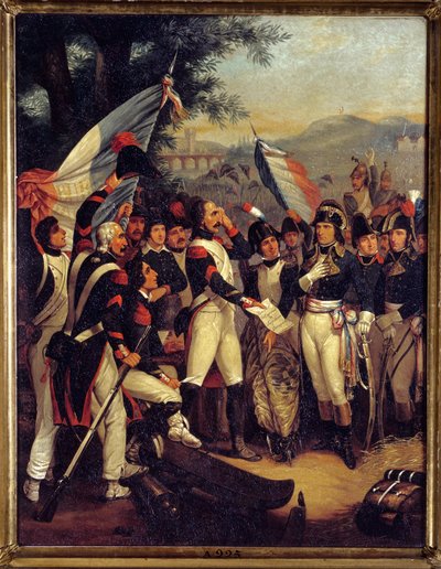 O certificado de cabo de Lodi 10/05/1796 Napoleão Bonaparte (1769-1821) recebeu o certificado de cabo. Pintura de Nicolas Eustache Morin (1799-1850) 1799 Sol. 0,42x0,33 m Ile d