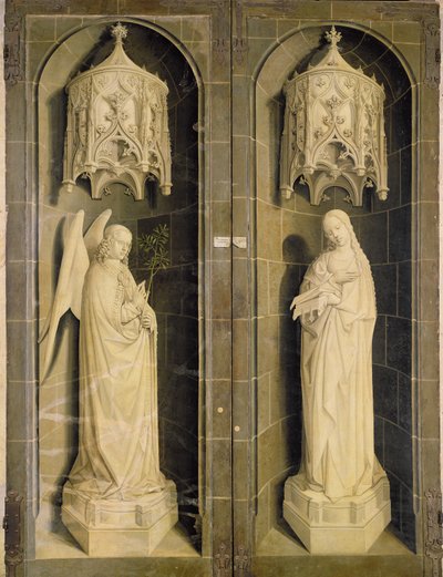 A Anunciação, painel exterior do Tríptico de Moisés e da Sarça Ardente, c.1476 de Nicolas Froment