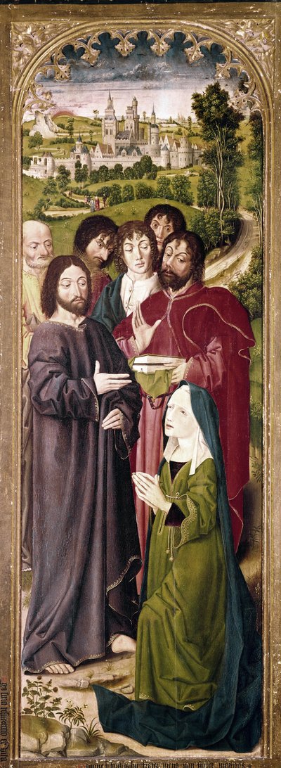 A ressurreição de Lázaro: Marta antes de Cristo (detalhe do painel esquerdo) (tempera no painel de Nicolas Froment
