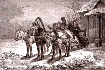 Rússia. Estação de retransmissão em 1865. Casa dos correios.1865 (Gravura) de Nicolas Gregorovitch Svertschkoff