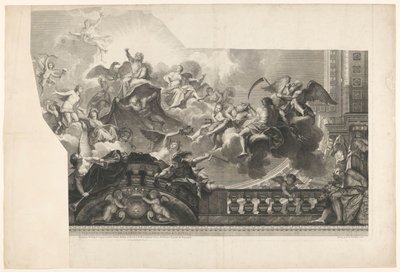Pintura de teto com assembléia de deuses (placa 2) Plafond du Milieu de la Grande Gallerie du Palais Royal (título no objeto) de Nicolas Henri Tardieu