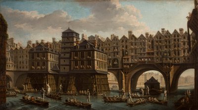 Sailors Jousting, entre a Pont Notre Dame e a Pont-Au-Change, Paris, 1756. de Nicolas Jean Baptiste Raguenet