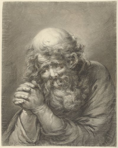 Velho de barba com as mãos dobradas de Nicolas Joseph Delin