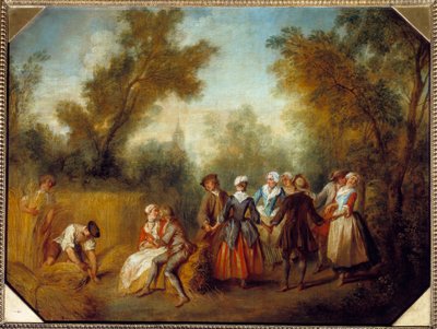 Cena de festa de verão na época da colheita. Pintura de Nicolas Lancret (1690-1743) Sol do século XVIII. 0,69x0,89 m de Nicolas Lancret