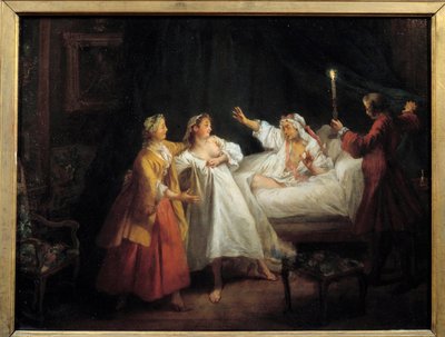 Histórias de Jean de La Fontaine: O Gascon Punished Painting on Copper de Nicolas Lancret (1690-1743) Sun. 0,28 x 0,36 m de Nicolas Lancret