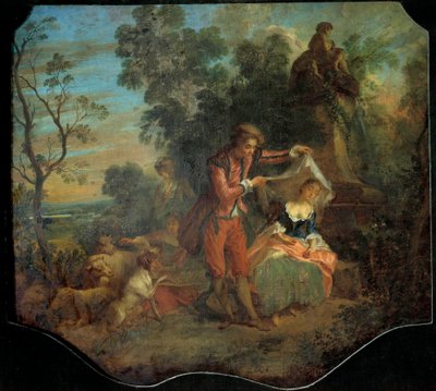 O pastor indiscreto Cena Bucólica representando um jovem pastor levantando o véu sob o qual um jovem pastor está dormindo. Pintura de Nicolas Lancret (1690-1743). Sol do século XVIII. 0,84 x 0,95 m. Passeios, Museu de Belas Artes. de Nicolas Lancret