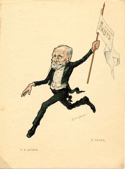 Retrato de Marius Petipa (1818-1910) bailarino e coreógrafo francês - Litografia de Nikolai Gustavovich Legat (1869-1937), tirada do Ballet russo em desenhos animados de Nicolas Legat